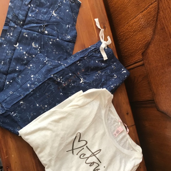 NIP VS FLANNEL LOUNGE PJ SET IVORY ENSIGN SZ M LONG - Picture 2 of 8